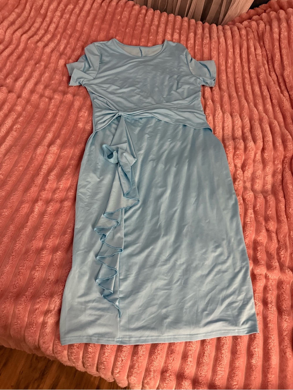 SHEIN Light Blue Ruffle Tie-Waist Midi Dress